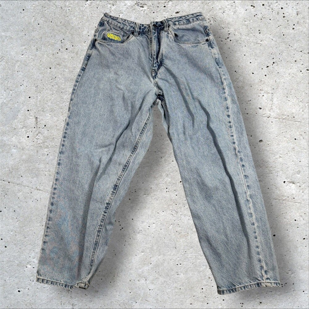 Empyre Light Wash Baggy Skate Jeans Mens 30 Y2K Loose Fit Blue Embroidered Logo - Picture 2 of 10